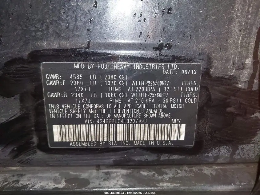 2014 SUBARU OUTBACK 2.5I LIMITED