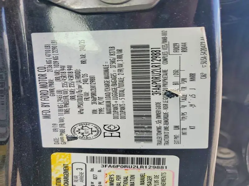 2020 FORD FUSION TITANIUM  