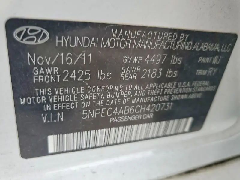 2012 HYUNDAI SONATA SE 2.0T  