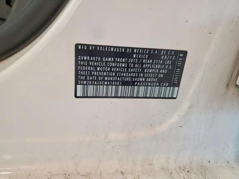 2012 VOLKSWAGEN JETTA BASE  