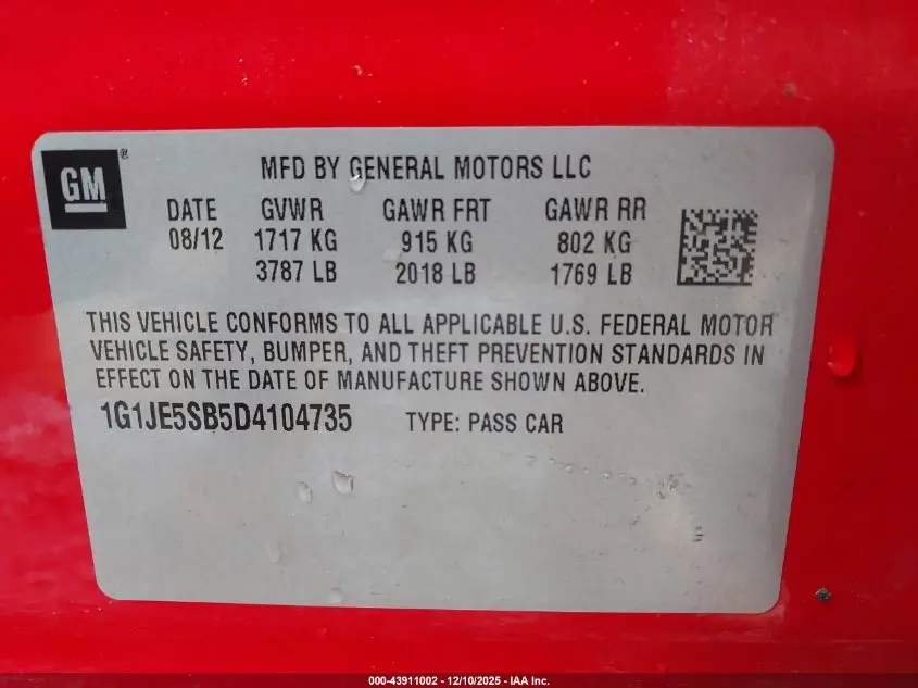 2013 CHEVROLET SONIC LTZ AUTO