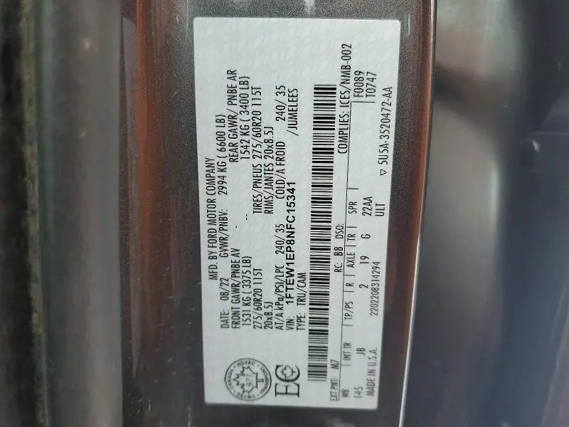 2022 FORD F150 SUPERCREW  