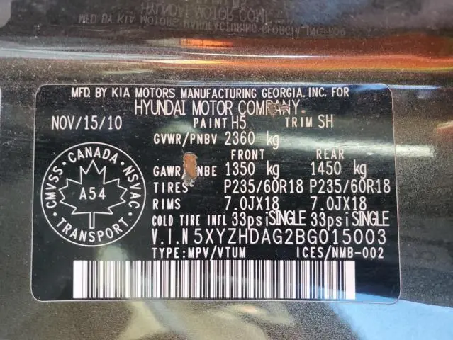 2011 HYUNDAI SANTA FE SE  