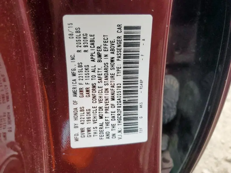 2016 HONDA ACCORD EXL  
