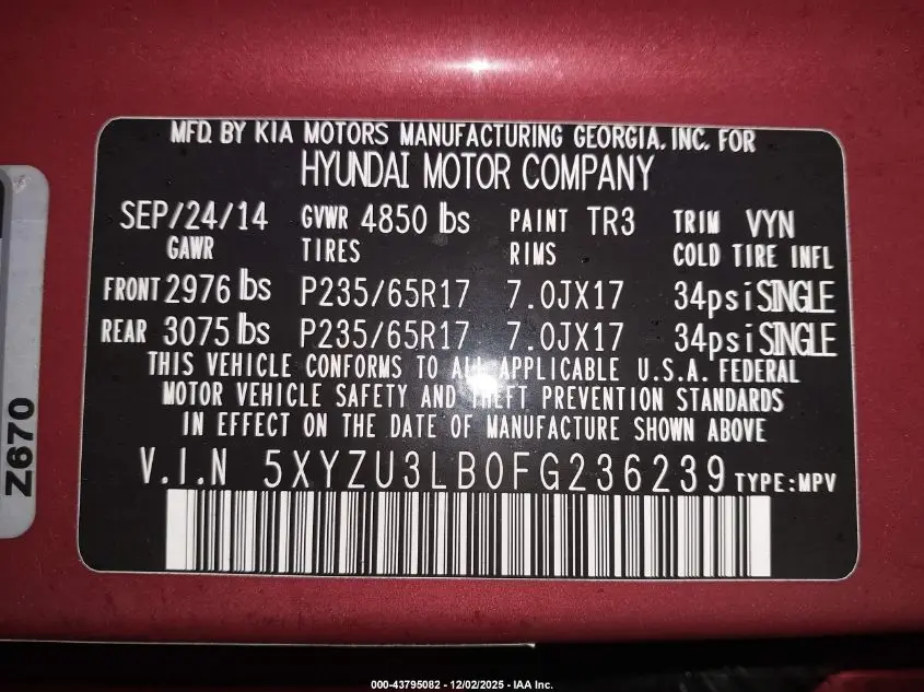 2015 HYUNDAI SANTA FE SPORT 2.4L