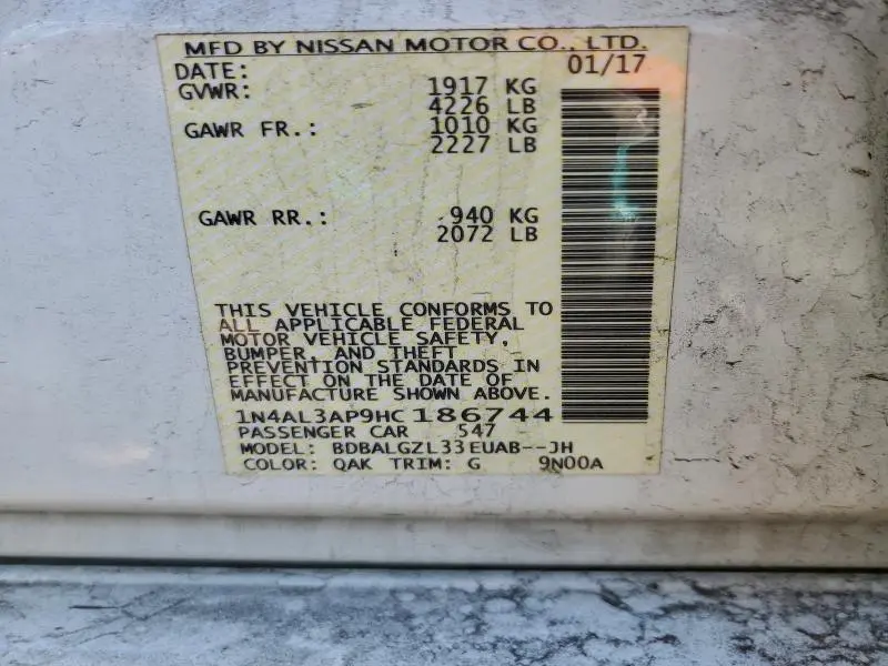 2017 NISSAN ALTIMA 2.5  