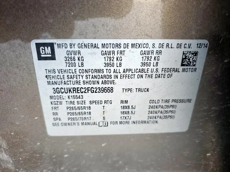 2015 CHEVROLET SILVERADO K1500 LT