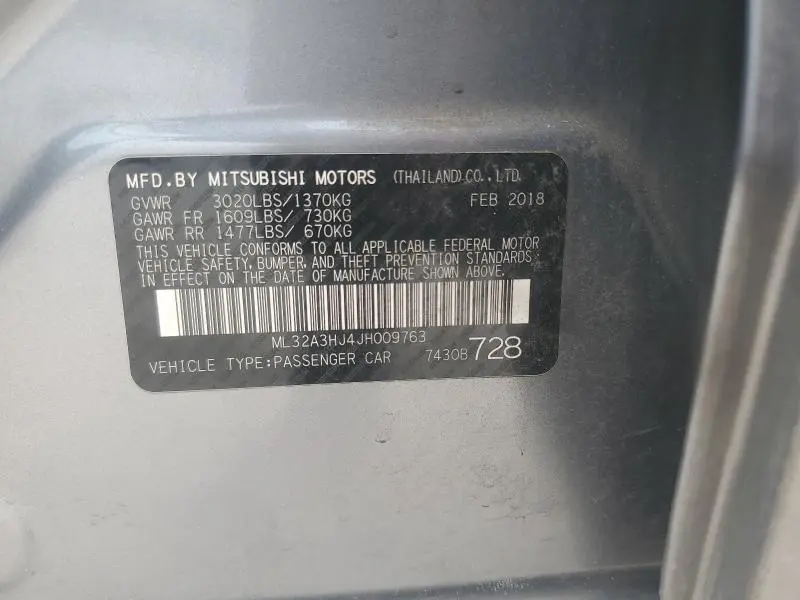 2018 MITSUBISHI MIRAGE ES  