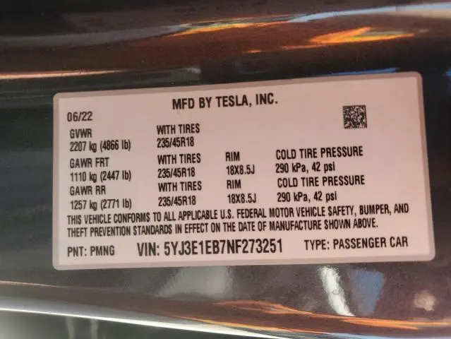 2022 TESLA MODEL 3   