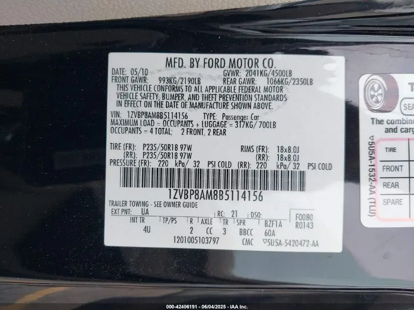 2011 FORD MUSTANG V6 PREMIUM