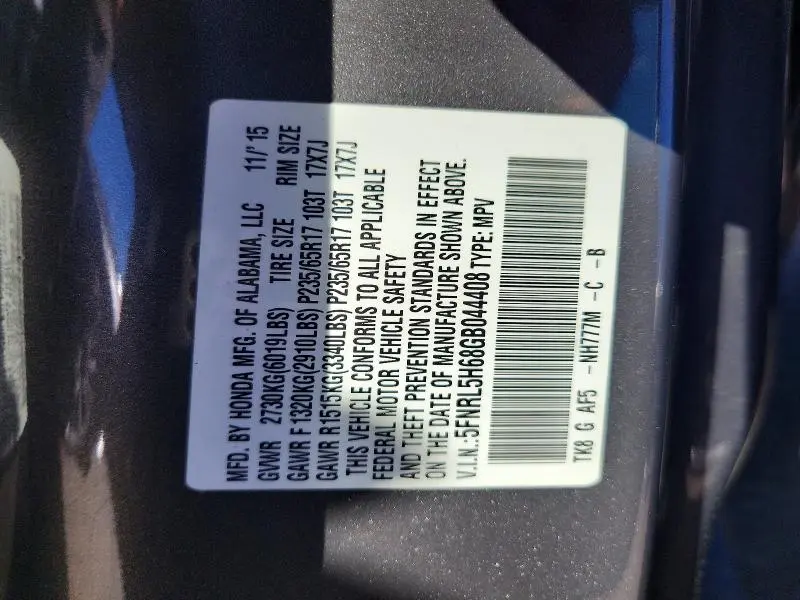 2016 HONDA ODYSSEY EXL  