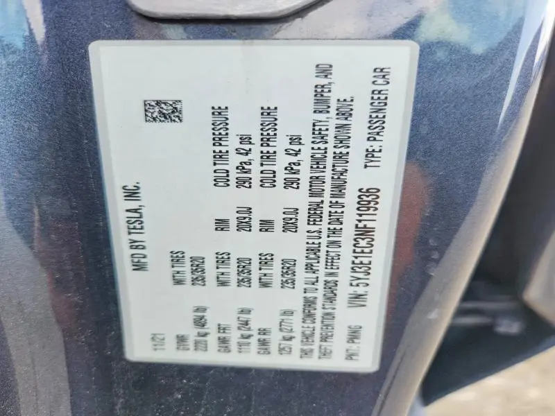2022 TESLA MODEL 3   