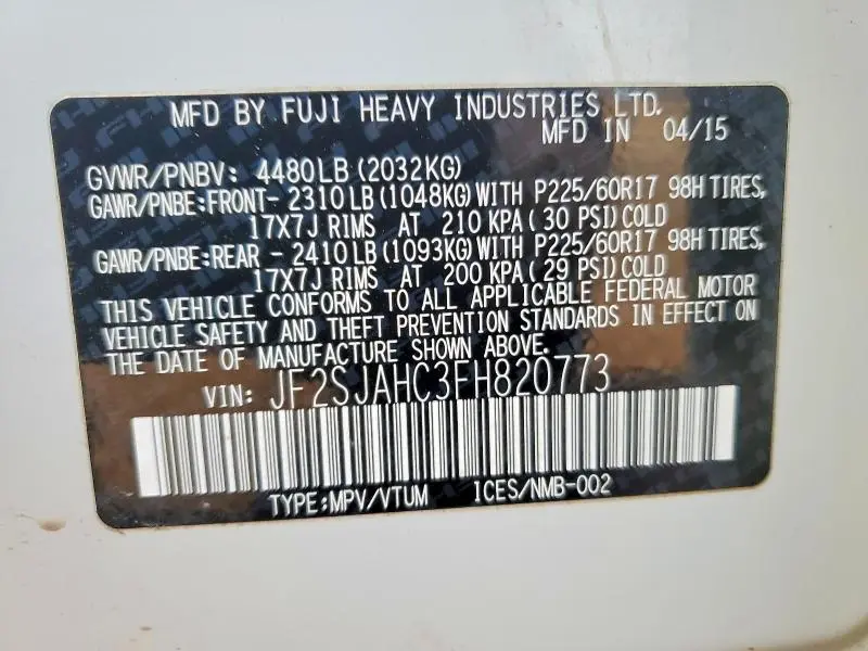 2015 SUBARU FORESTER 2.5I LIMITED  