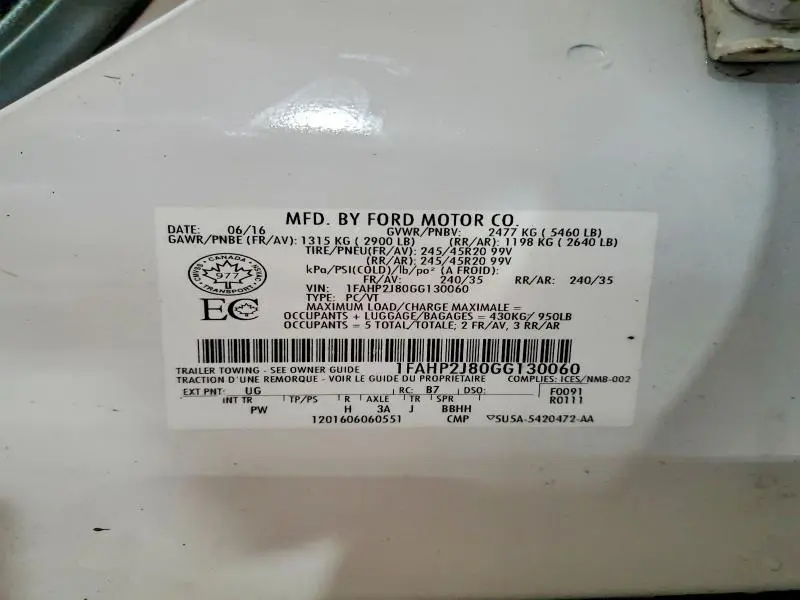 2016 FORD TAURUS LIMITED  