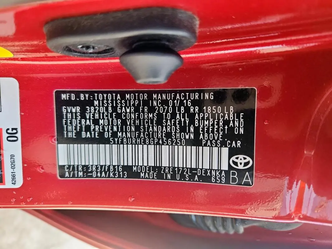 2016 TOYOTA COROLLA L  