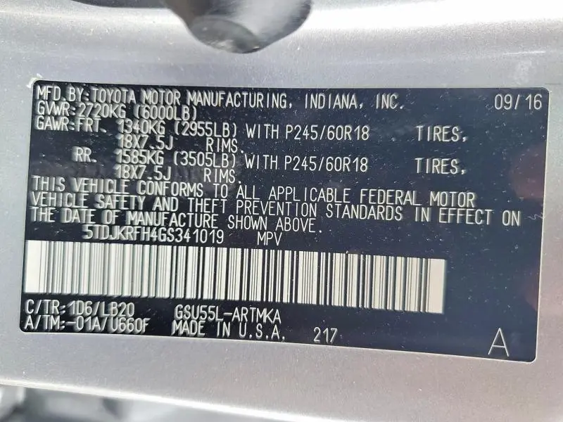 2016 TOYOTA HIGHLANDER XLE  