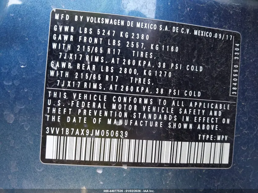 2018 VOLKSWAGEN TIGUAN 2.0T S