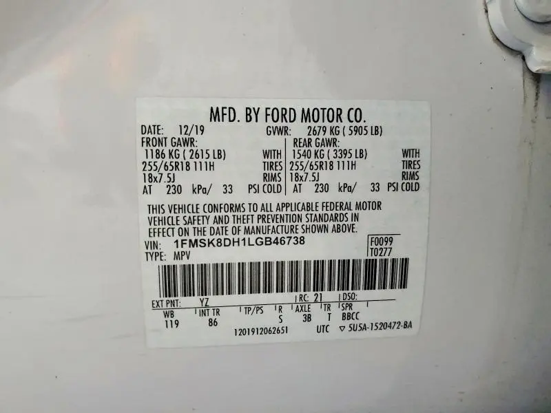 2020 FORD EXPLORER XLT  