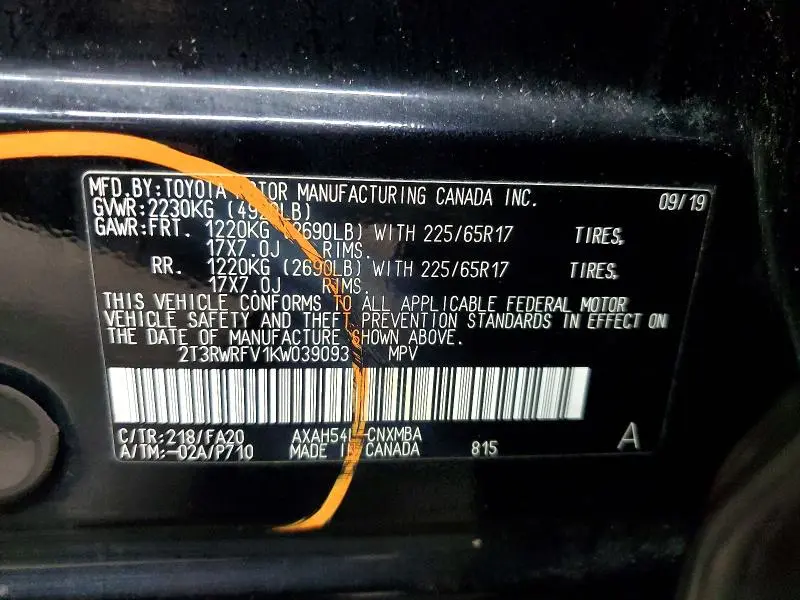 2019 TOYOTA RAV4 XLE  