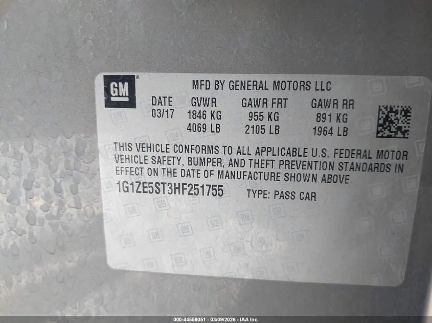 2017 CHEVROLET MALIBU 1LT