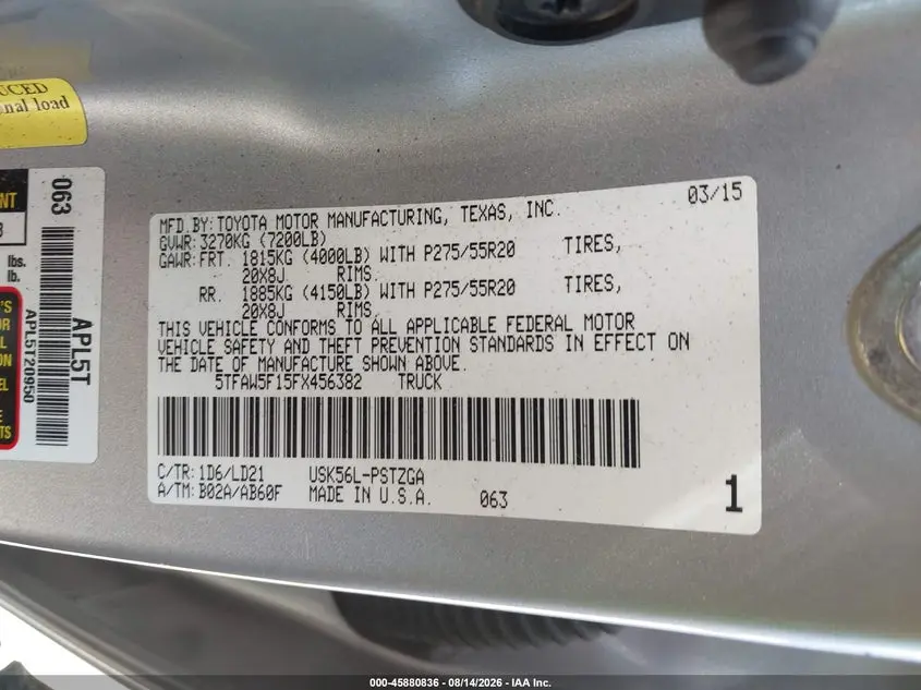 2015 TOYOTA TUNDRA 1794 5.7L V8