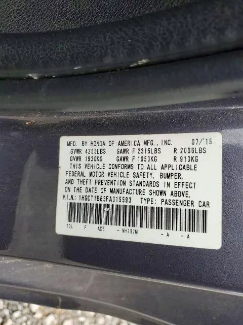 2015 HONDA ACCORD EXL  