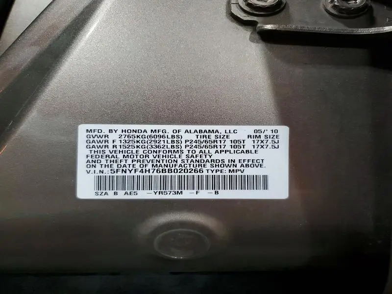 2011 HONDA PILOT EXLN  