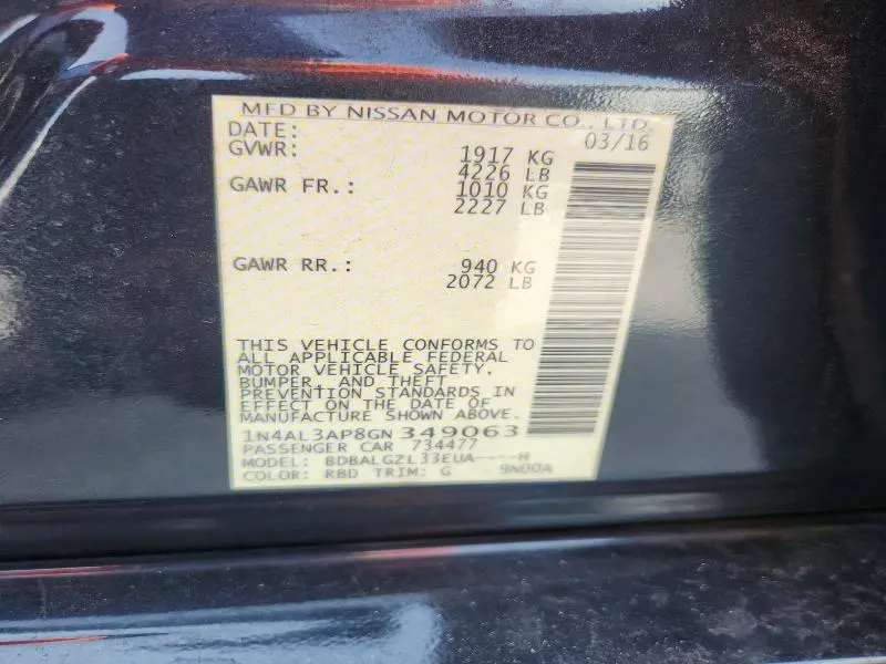 2016 NISSAN ALTIMA 2.5 S  