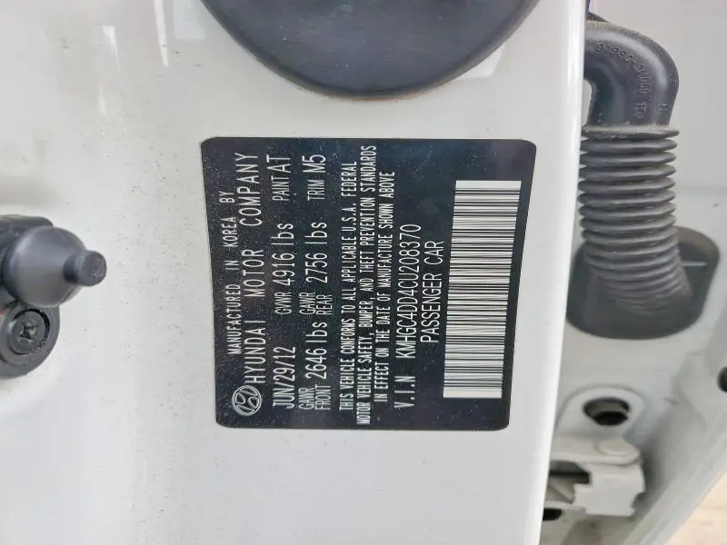 2012 HYUNDAI GENESIS 3.8L V6  
