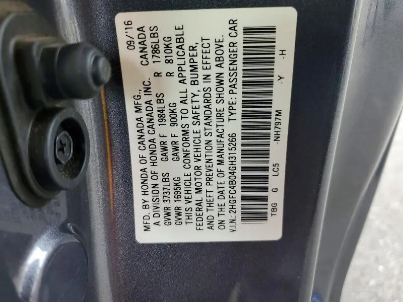 2016 HONDA CIVIC LX  