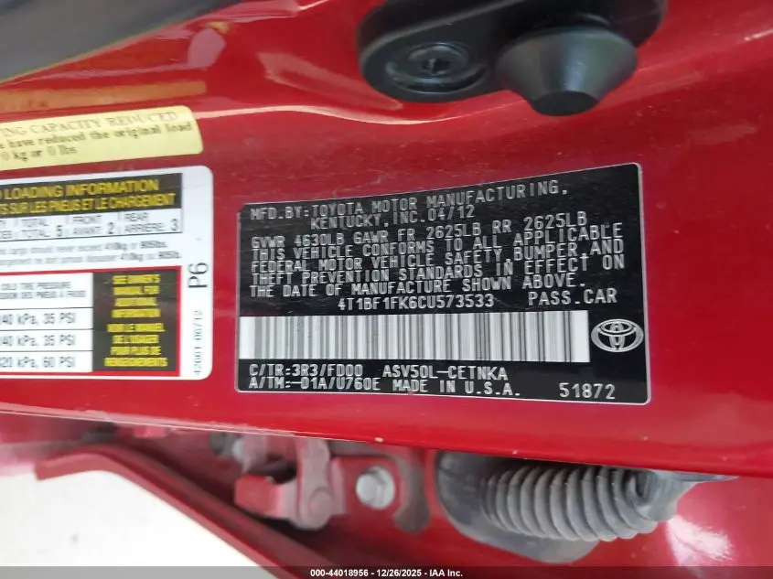 2012 TOYOTA CAMRY LE