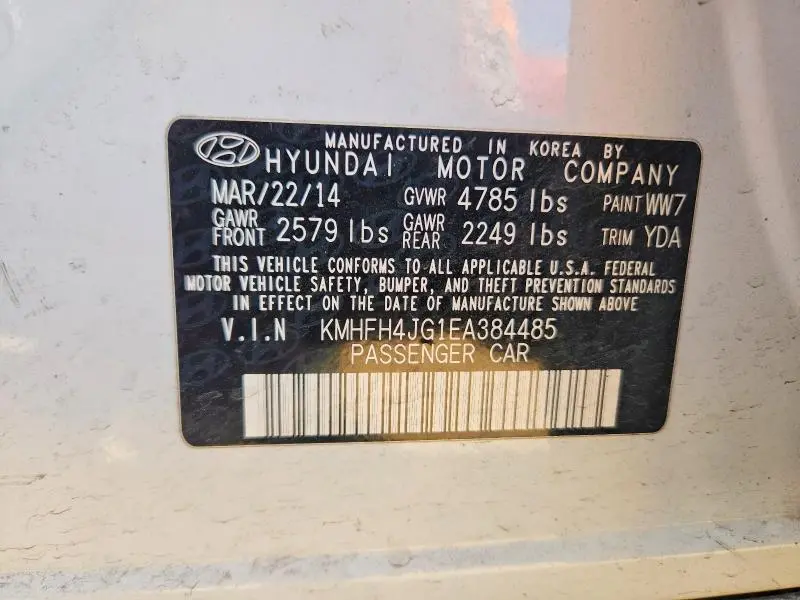2014 HYUNDAI AZERA LIMITED  