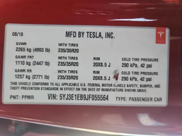 2018 TESLA MODEL 3   