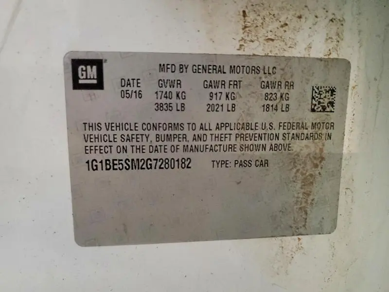 2016 CHEVROLET CRUZE LT  