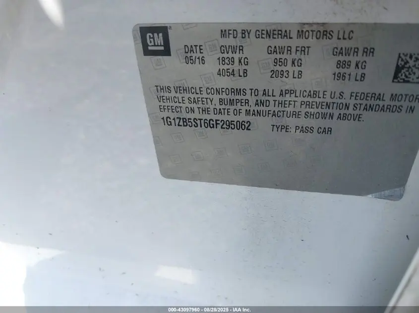 2016 CHEVROLET MALIBU LS