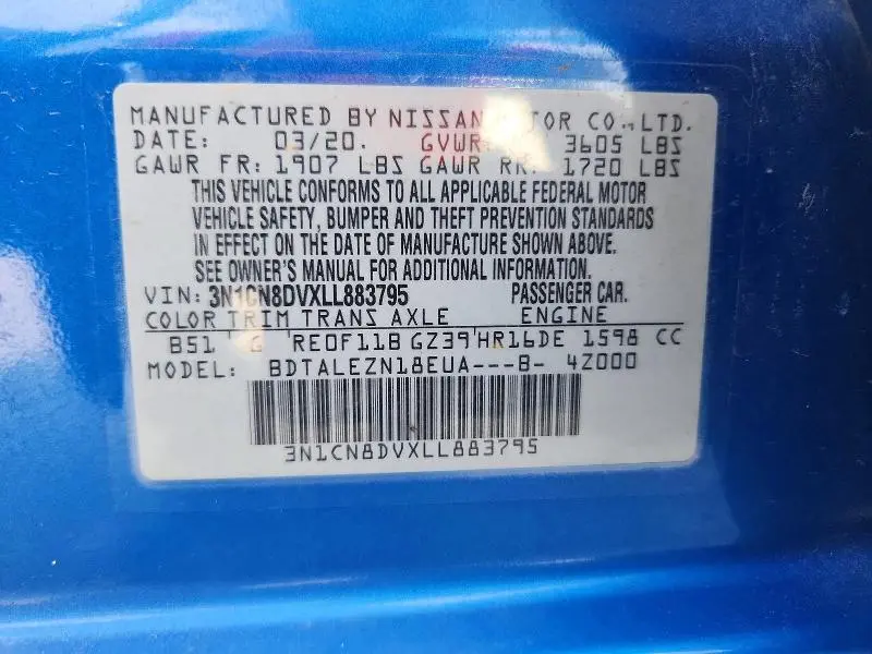 2020 NISSAN VERSA S  