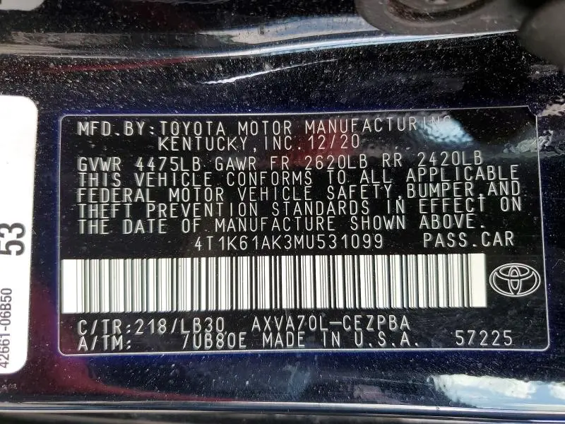 2021 TOYOTA CAMRY XSE  