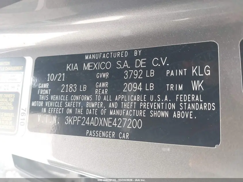 2022 KIA FORTE LXS