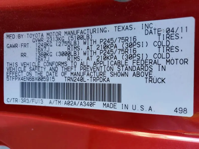 2011 TOYOTA TACOMA BASE  