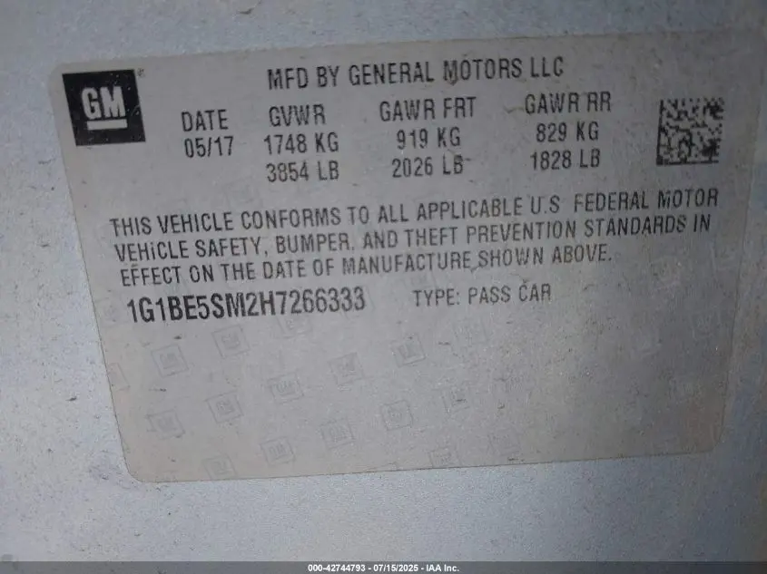 2017 CHEVROLET CRUZE LT AUTO