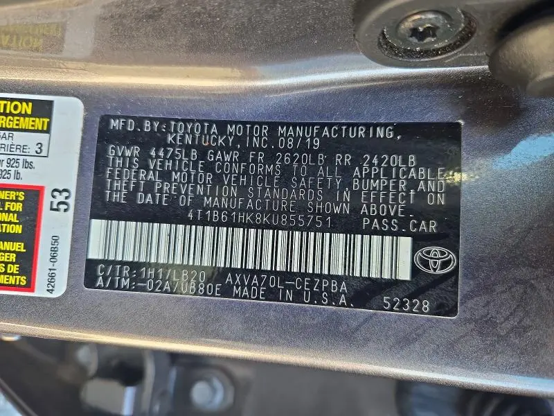 2019 TOYOTA CAMRY XSE  
