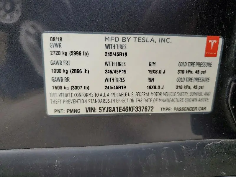 2019 TESLA MODEL S   