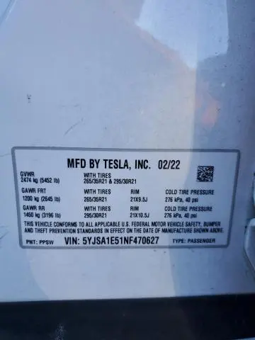 2022 TESLA MODEL S   