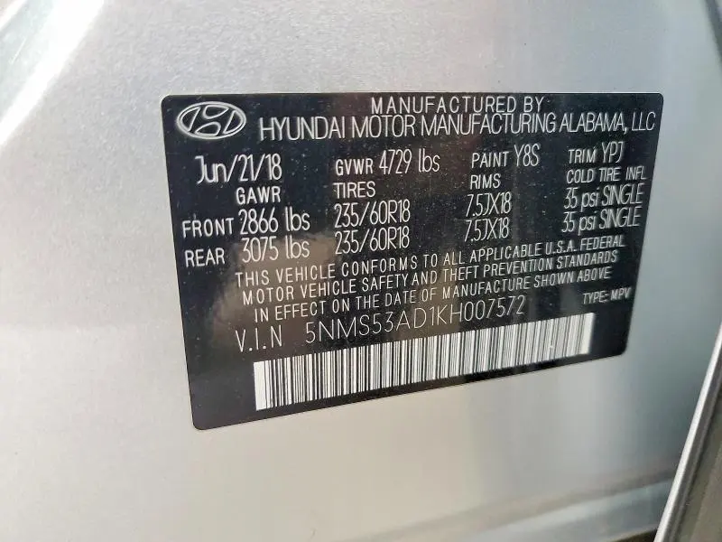 2019 HYUNDAI SANTA FE ULTIMATE 2.4L  