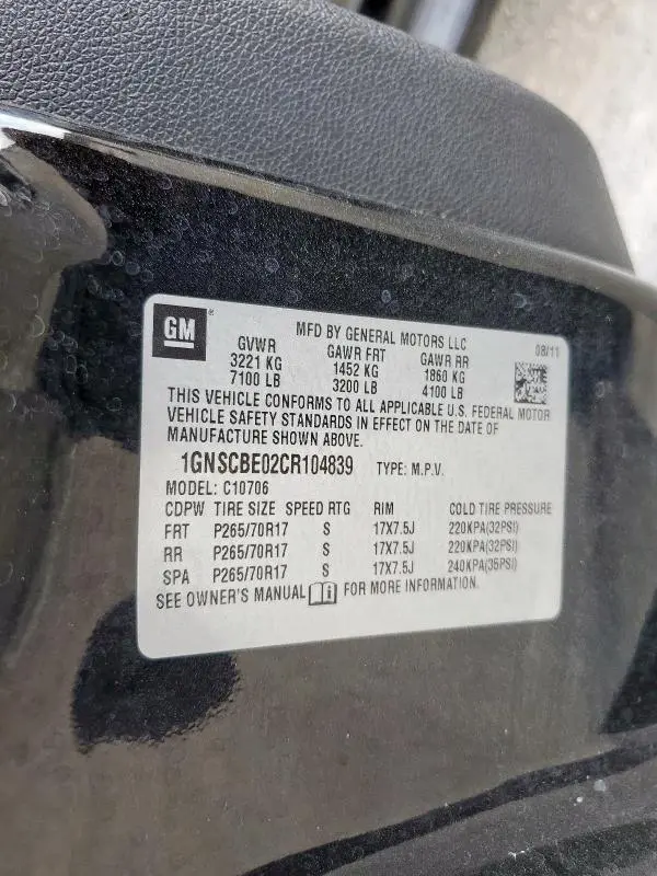 2012 CHEVROLET TAHOE C1500 LT  