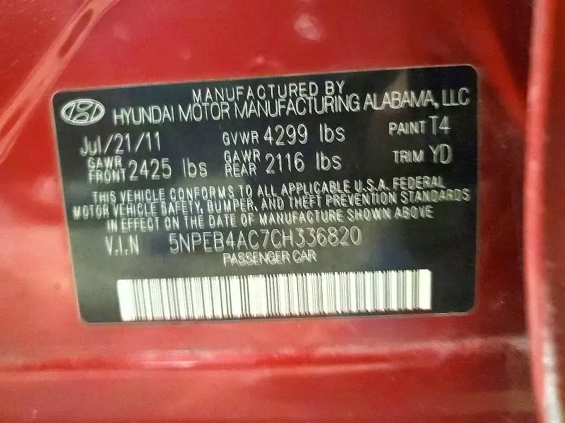 2012 HYUNDAI SONATA GLS  