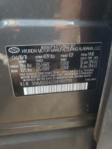 2019 HYUNDAI SANTA FE SEL  