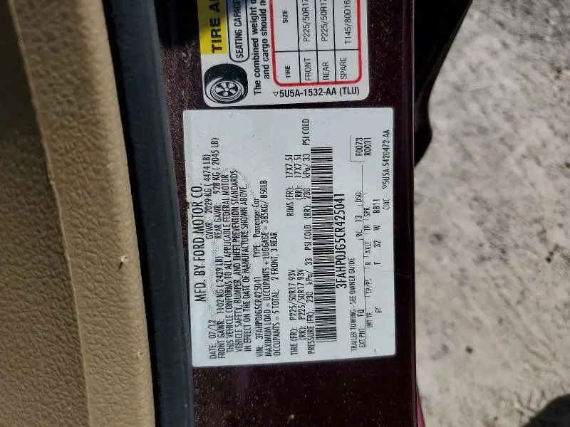 2012 FORD FUSION SEL  