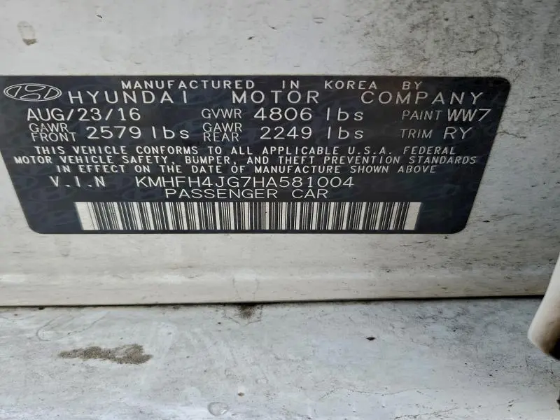 2017 HYUNDAI AZERA LIMITED  