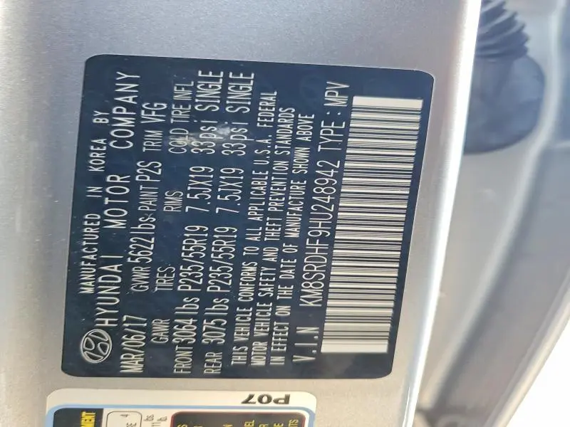2017 HYUNDAI SANTA FE LIMITED ULTIMATE  